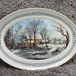 Vintage Brookpark Melmac Platter Winter Scene 1521 Currier & Ives Style